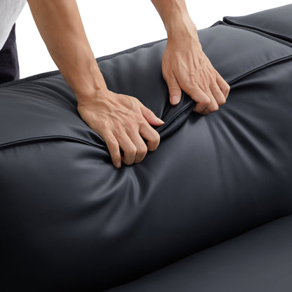 Geometry Minimalist Black Leather Sofa-Black