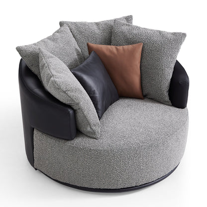 Luna Swivel Light Gray Boucle Fabric Lounge Chair-Gray
