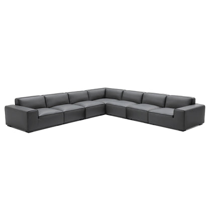 Domus Modular Beige Leather L Shaped Sectional-Dark Gray-7 Seater(162.2")