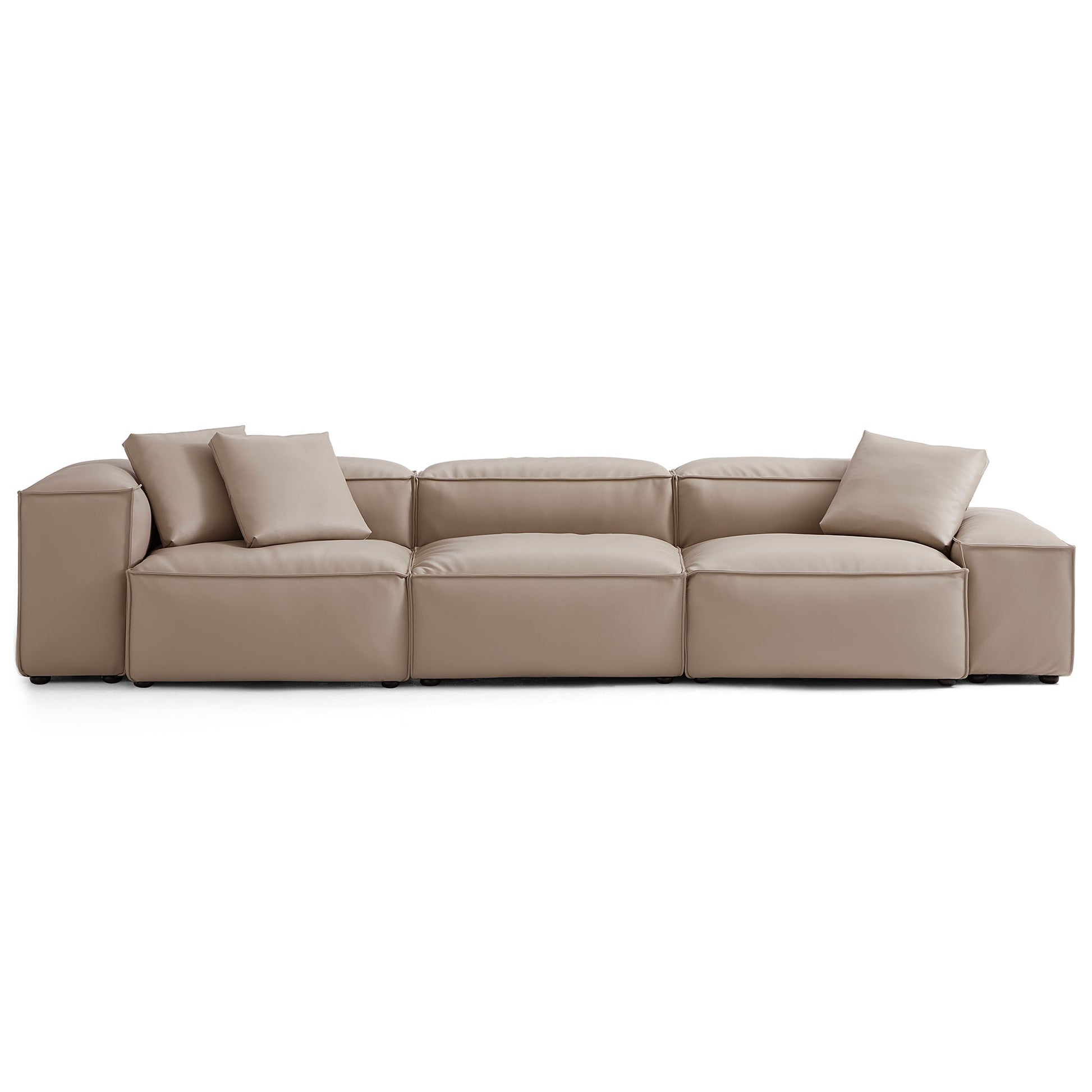Flex Modular Khaki Genuine Leather Sofa-Khaki-142.9"-Low & High