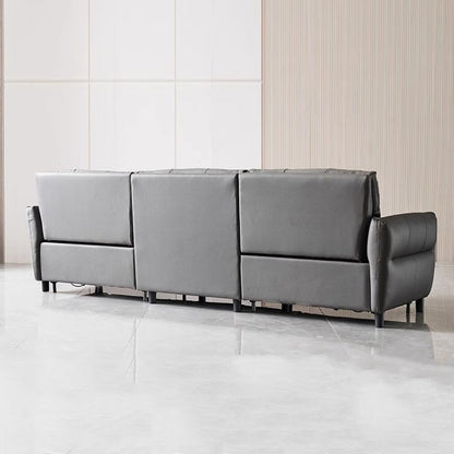Lattice Charcoal Gray Leathaire Modular Recliner Sofa-Light Gray
