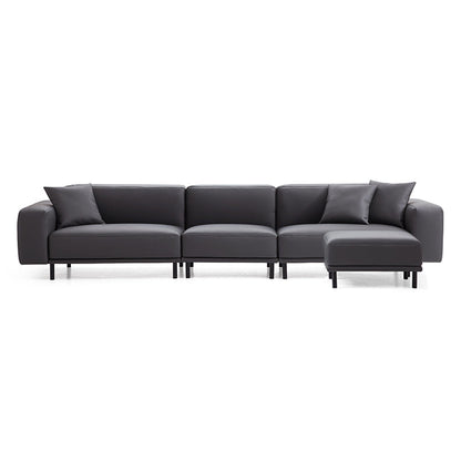 Noble Dark Gray Leather Sofa with Ottoman-Dark Gray