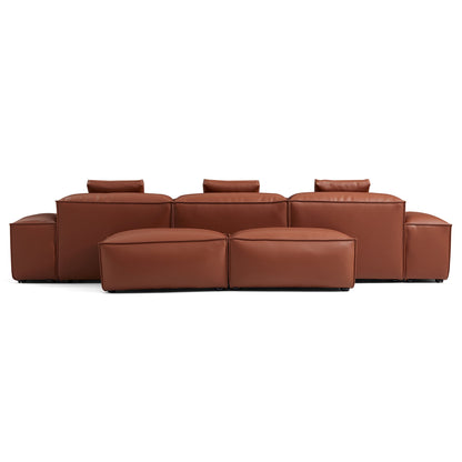 Cube Modular Brown Genuine Leather Double Sided Sectional-Brown-142.9"-Low