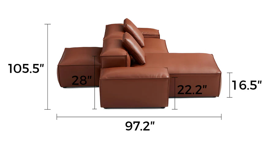 Cube Modular Brown Genuine Leather Double-Sided Sectional