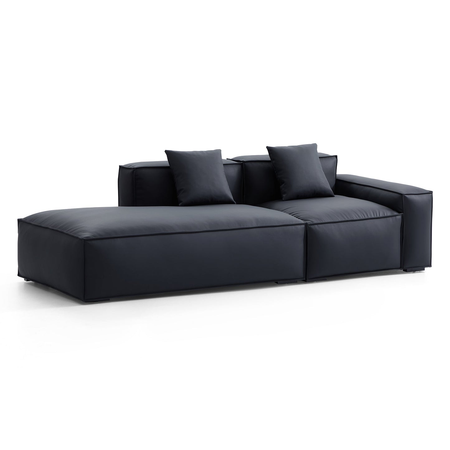 Geometry Minimalist Black Leather Sofa-Black