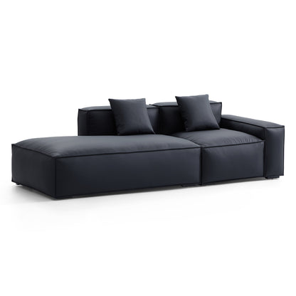 Geometry Minimalist Black Leather Sofa-Black