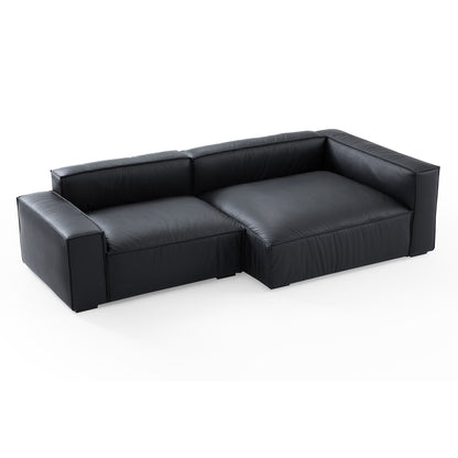 Luxury Minimalist Black Leather Sectional-Black-106.2"-Facing Right