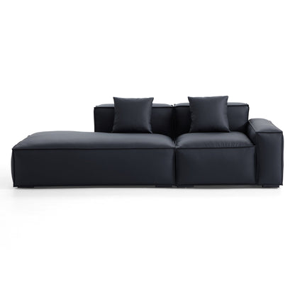 Geometry Minimalist Black Leather Sofa-Black