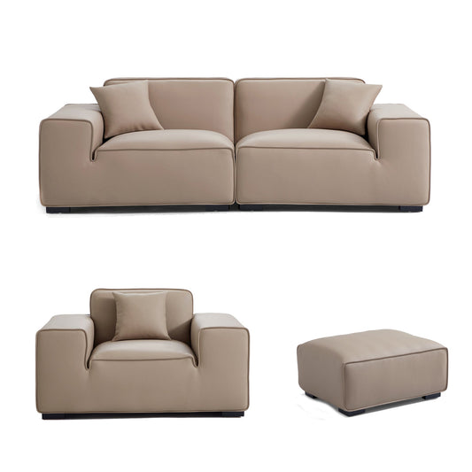 Domus Modular Black Leather Sofa Set-Khaki-94.5″