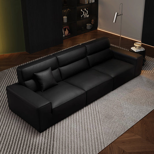 Domus High Back Modular Leather Sofa-Black