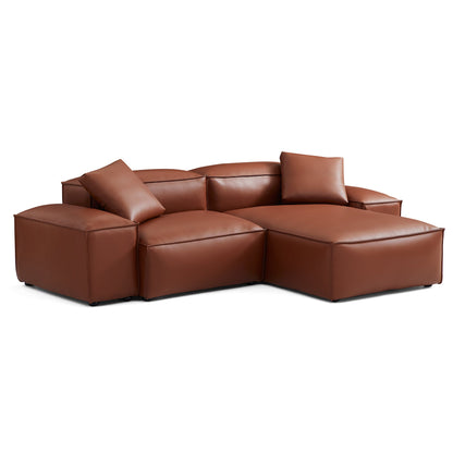 Cube Modular Brown Genuine Leather Sectional-Brown-105.5"-Low
