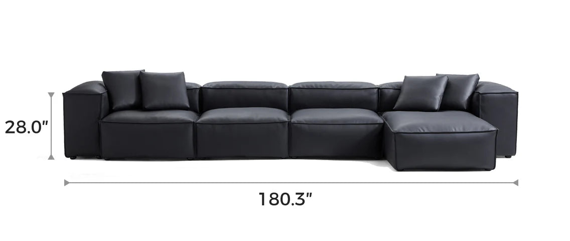 Cube Modular Black Genuine Leather Sectional