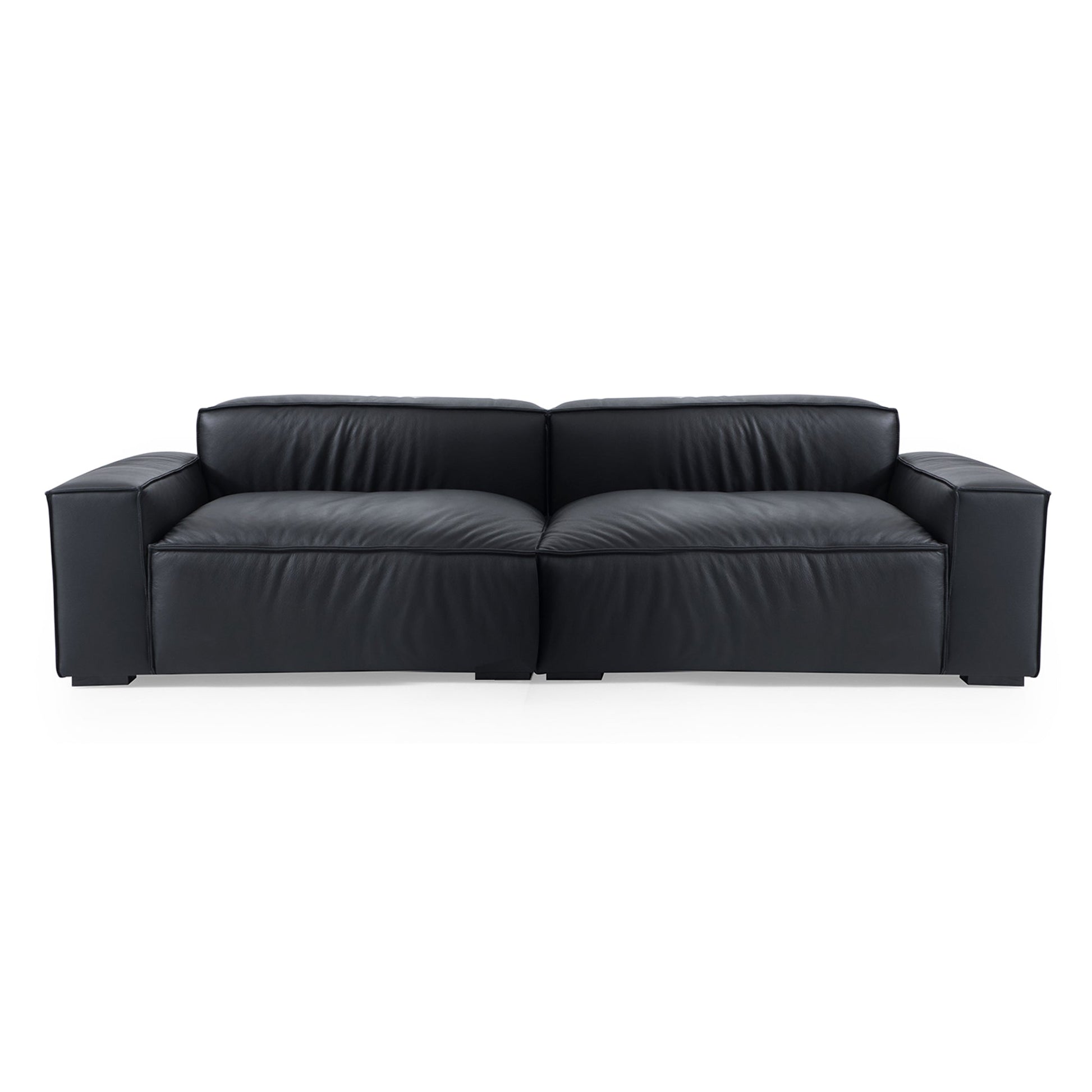 Luxury Minimalist Black Leather Sofa-Black-100.8"