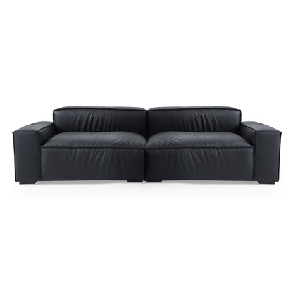 Luxury Minimalist Black Leather Sofa-Black-100.8"