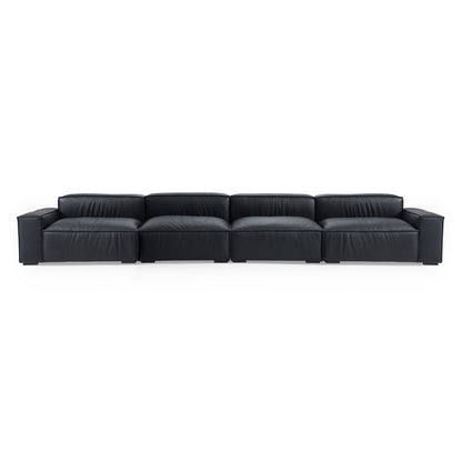 Luxury Minimalist Black Leather Sofa-Black-179.5"