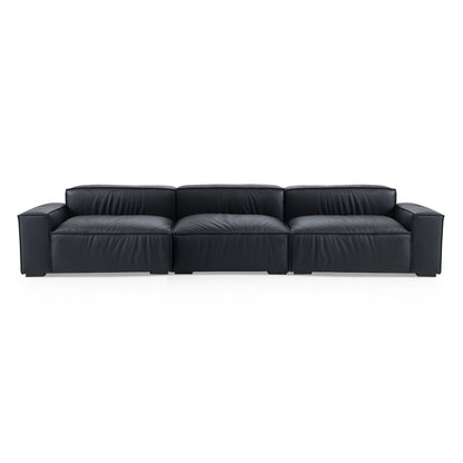 Luxury Minimalist Dark Brown Leather Sofa-Black-140.2"