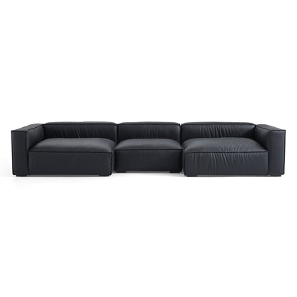 Luxury Minimalist Dark Brown Leather U Shaped Sectional-Black-151.2"
