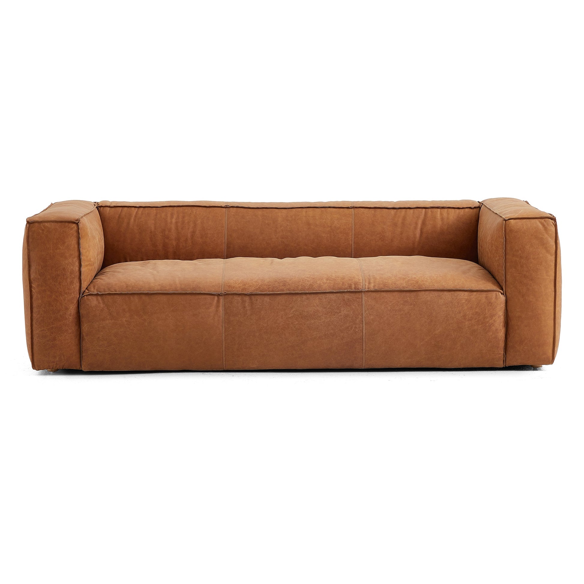 Rusty Tan Genuine Leather Tuxedo Sofa-Tan