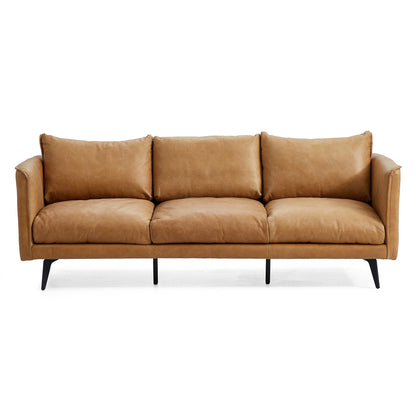 Cognac Tan Genuine Leather Straight Back Sofa-Tan-hidden