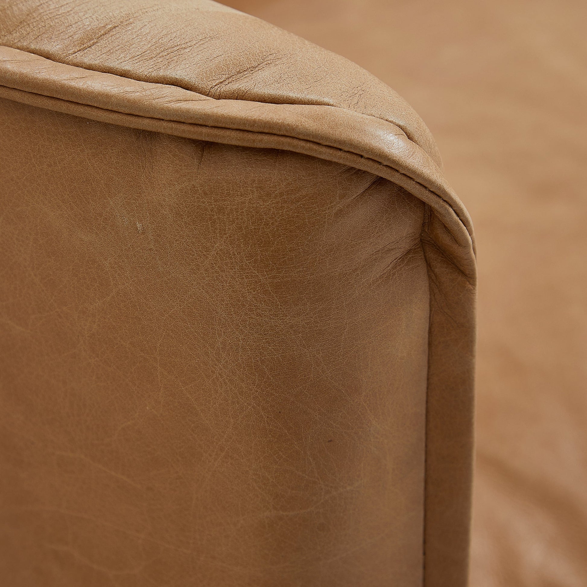 Cognac Tan Genuine Leather Straight Back Sofa-Tan