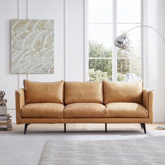 Cognac Tan Genuine Leather Straight Back Sofa-Tan