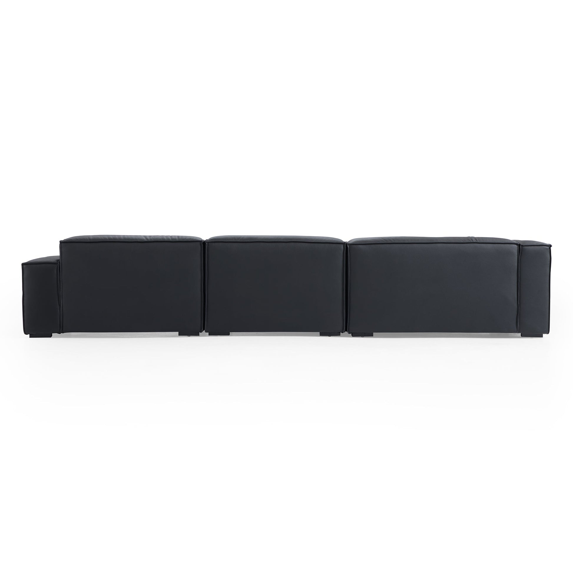 Luxury Minimalist Dark Brown Leather Sectional-Black-145.7"-Facing Left