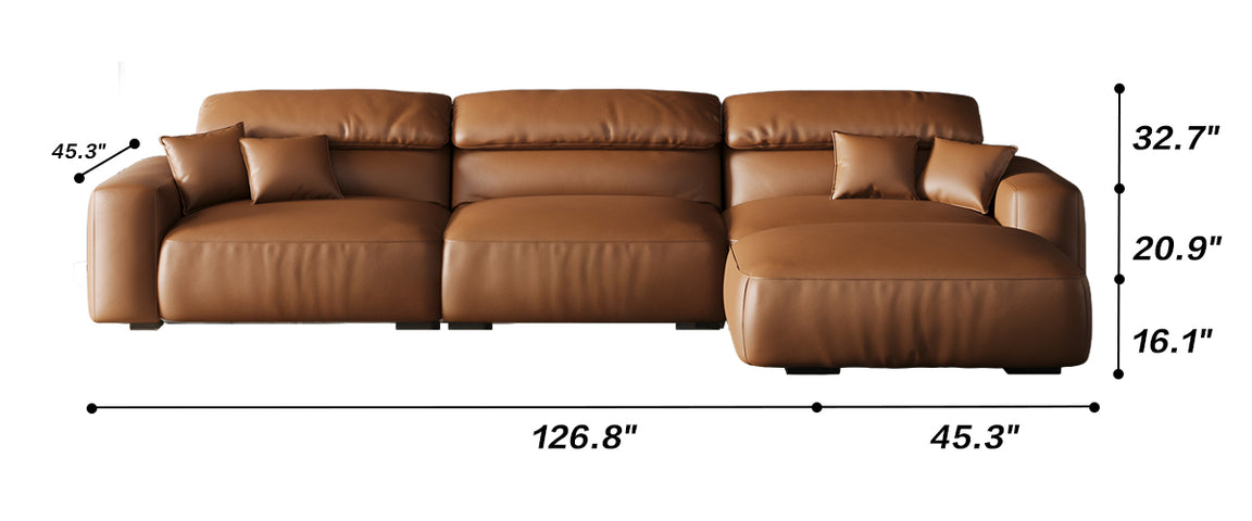 Chestnut Brown Leather Sofa and Ottoman