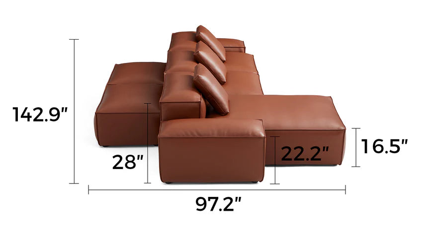 Cube Modular Brown Genuine Leather Double-Sided Sectional