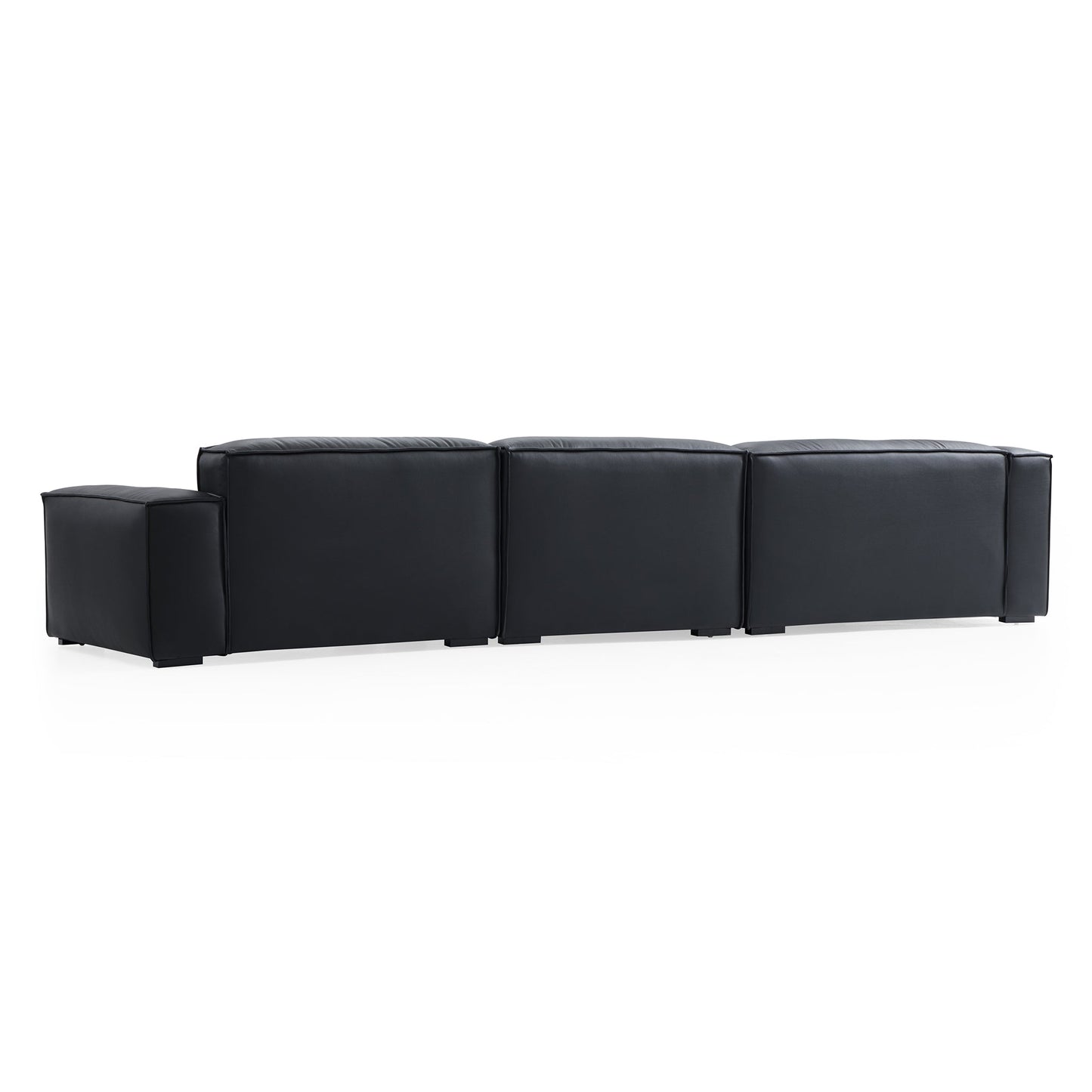 Luxury Minimalist Dark Brown Leather Sectional-Black-145.7"-Facing Left