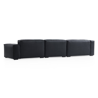 Luxury Minimalist Dark Brown Leather Sectional-Black-145.7"-Facing Left