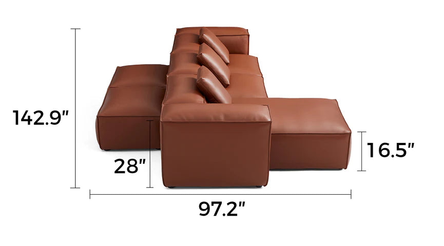 Cube Modular Brown Genuine Leather Double-Sided Sectional