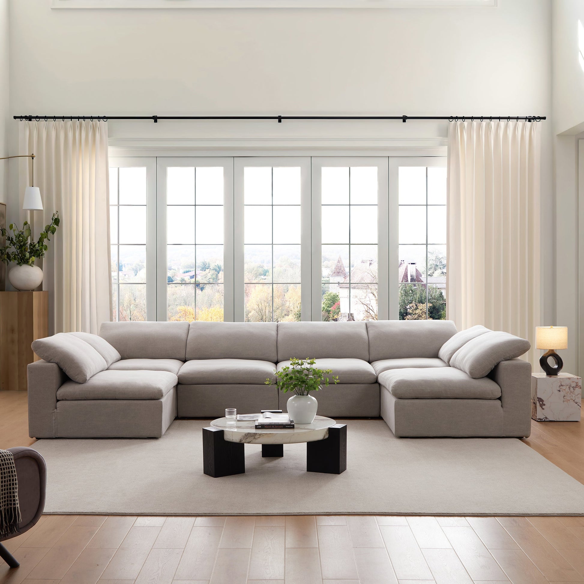 Tender Wabi Sabi Sand U Shaped Sectional with Open Ends-Gray