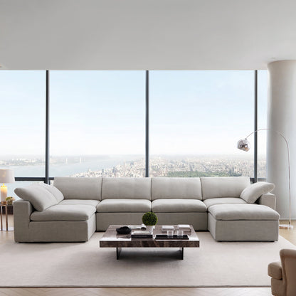 Tender Wabi Sabi Gray L Shaped Sectional and Ottoman-Sand
