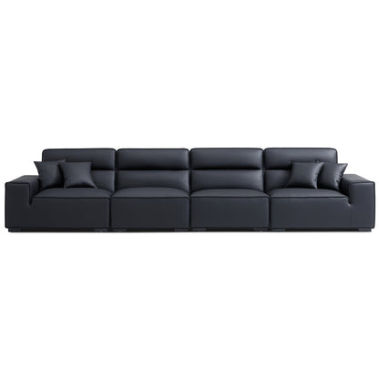 Domus High Back Modular Leather Sofa-Black-165.4"