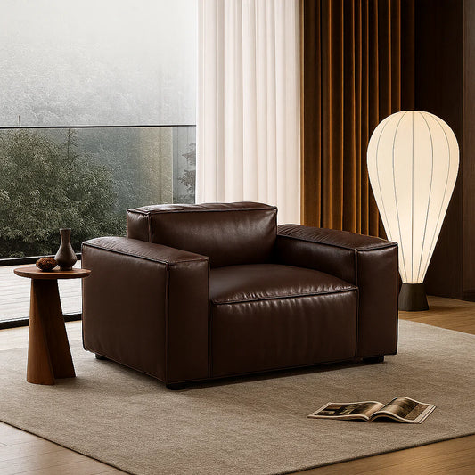 Luxury Minimalist Dark Brown Leather Armchair