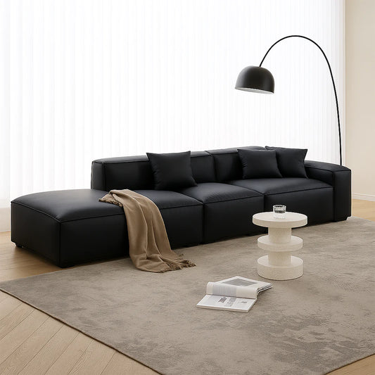 Geometry Minimalist Black Leather Sofa