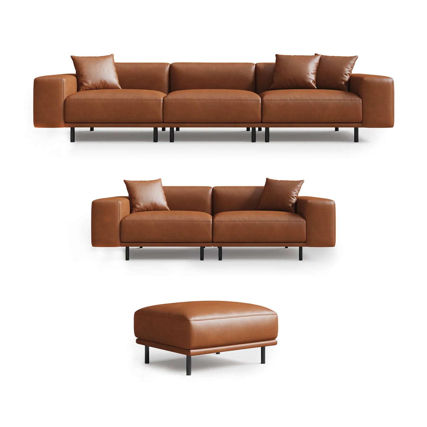 Noble Black Leather Sofa Set and Ottoman