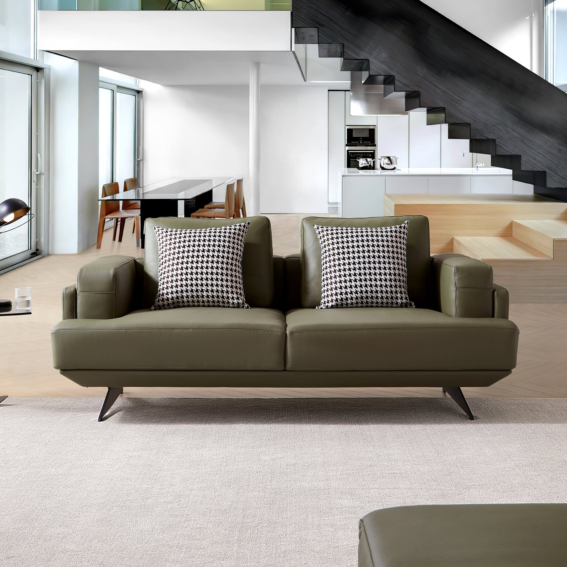 Olivia Top Grain Genuine Leather Sofa-Olive