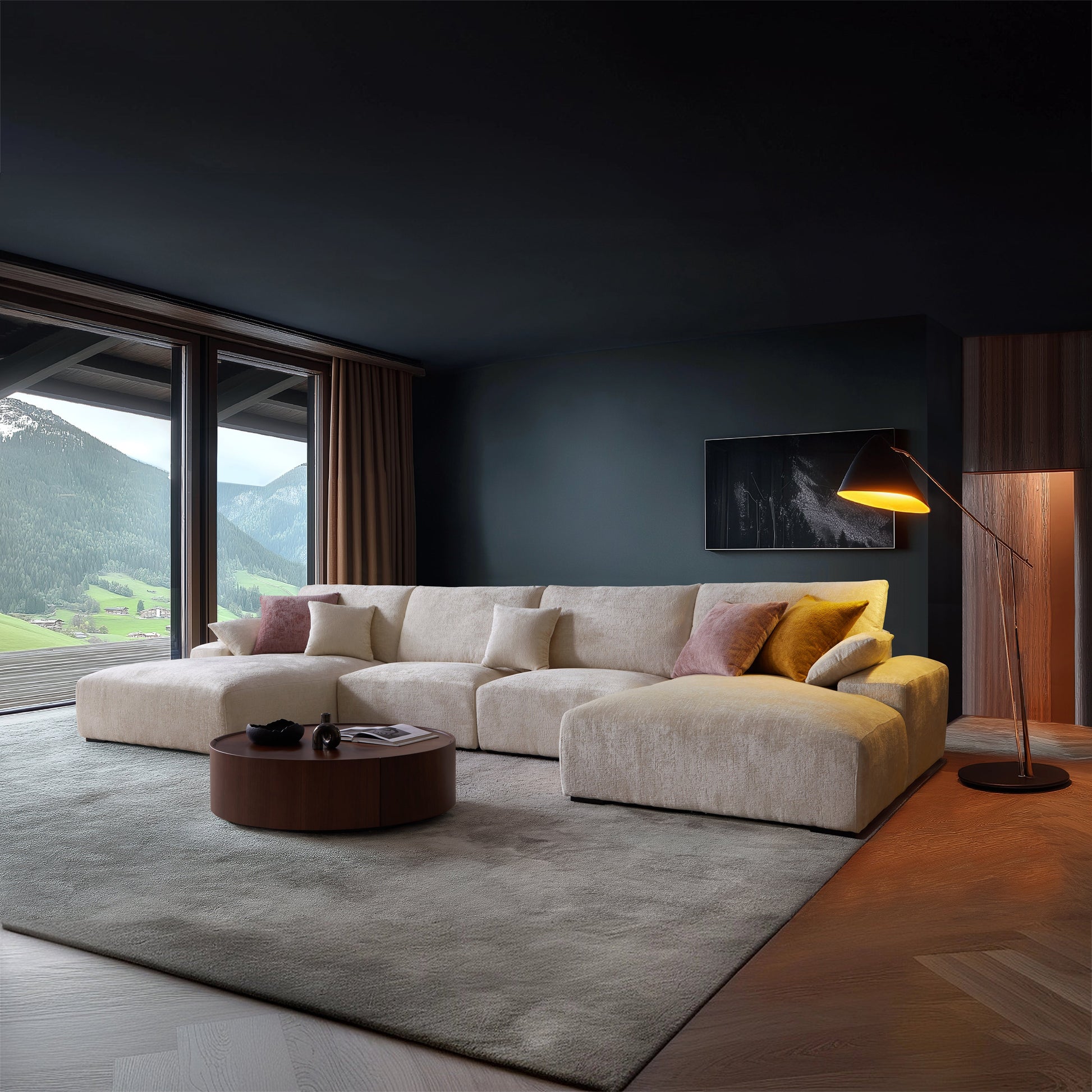 The Empress Beige U Shaped Sectional Sofa-Beige