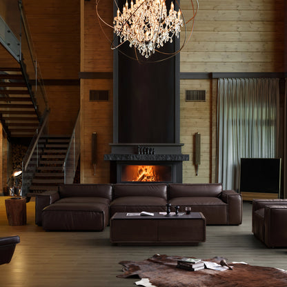 Luxury Minimalist Dark Brown Leather Sofa and Ottoman-Dark Brown