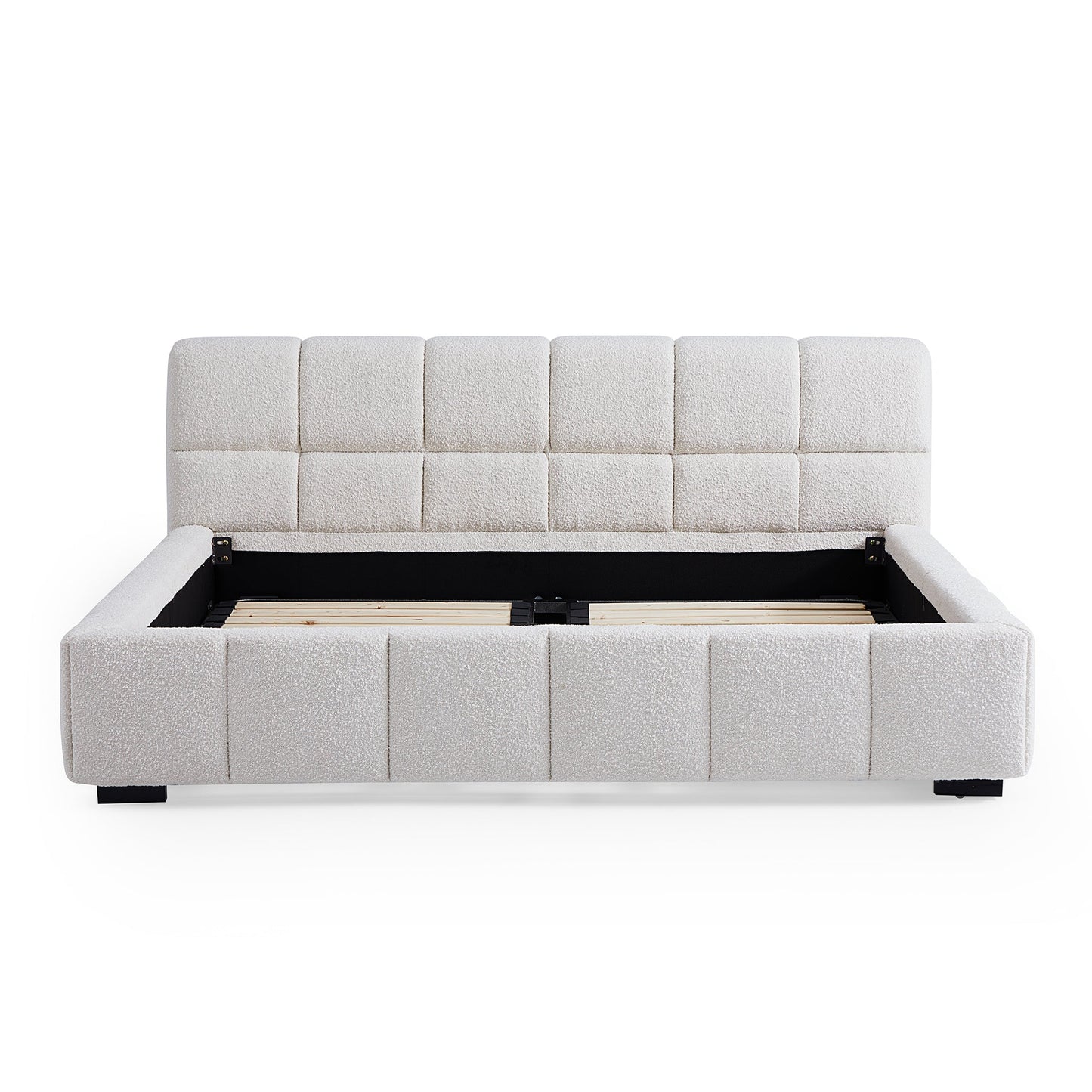 Cushy Boucle Fabric Bed-White-Queen