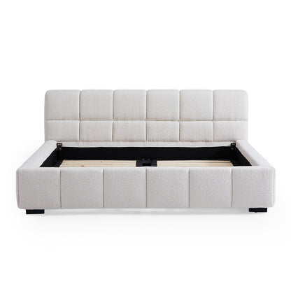 Cushy Boucle Fabric Bed-White-Queen