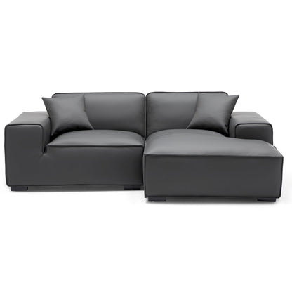 Domus Modular Beige Leather Sectional Sofa-Dark Gray-90.6"-Facing Right