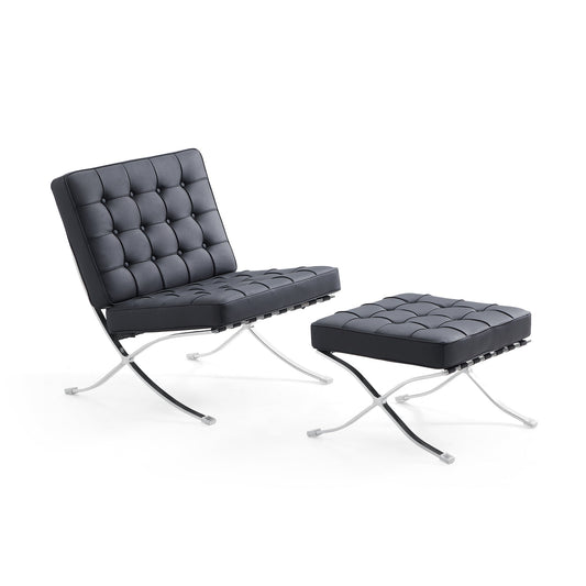 Barcelona Leather Lounge Chair-Black