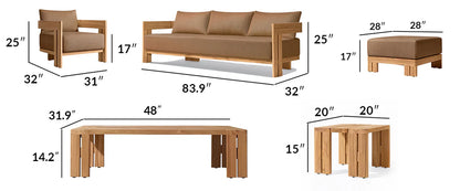 Camryn Outdoor Chat Set With Cushions, Teak/Coffee