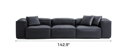 Cube Modular Black Genuine Leather Sofa