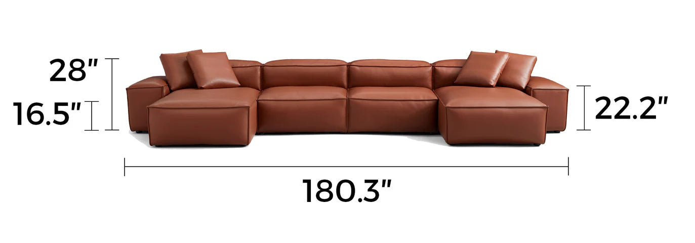 Cube Modular Brown Genuine Leather Double Chaise Sectional