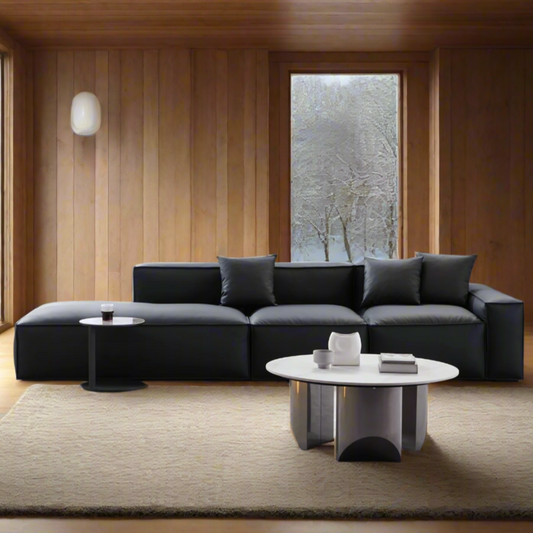 Canapé en cuir noir minimaliste géométrique