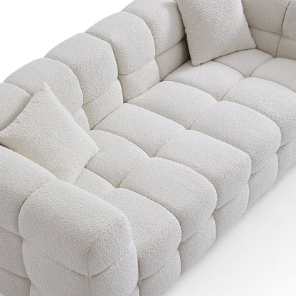 Cushy Cream Boucle Fabric Tufted Sofa-White