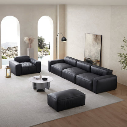 Luxury Minimalist Leather Black Sofa Set-Black